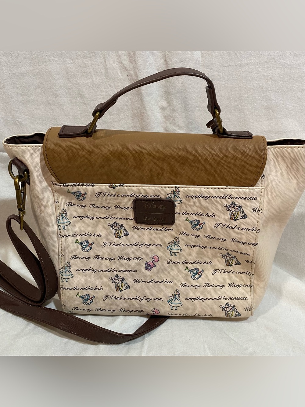 Disney Loungefly Alice in Wonderland Tan & Cream Crossbody Satchel READ - Picture 3 of 14